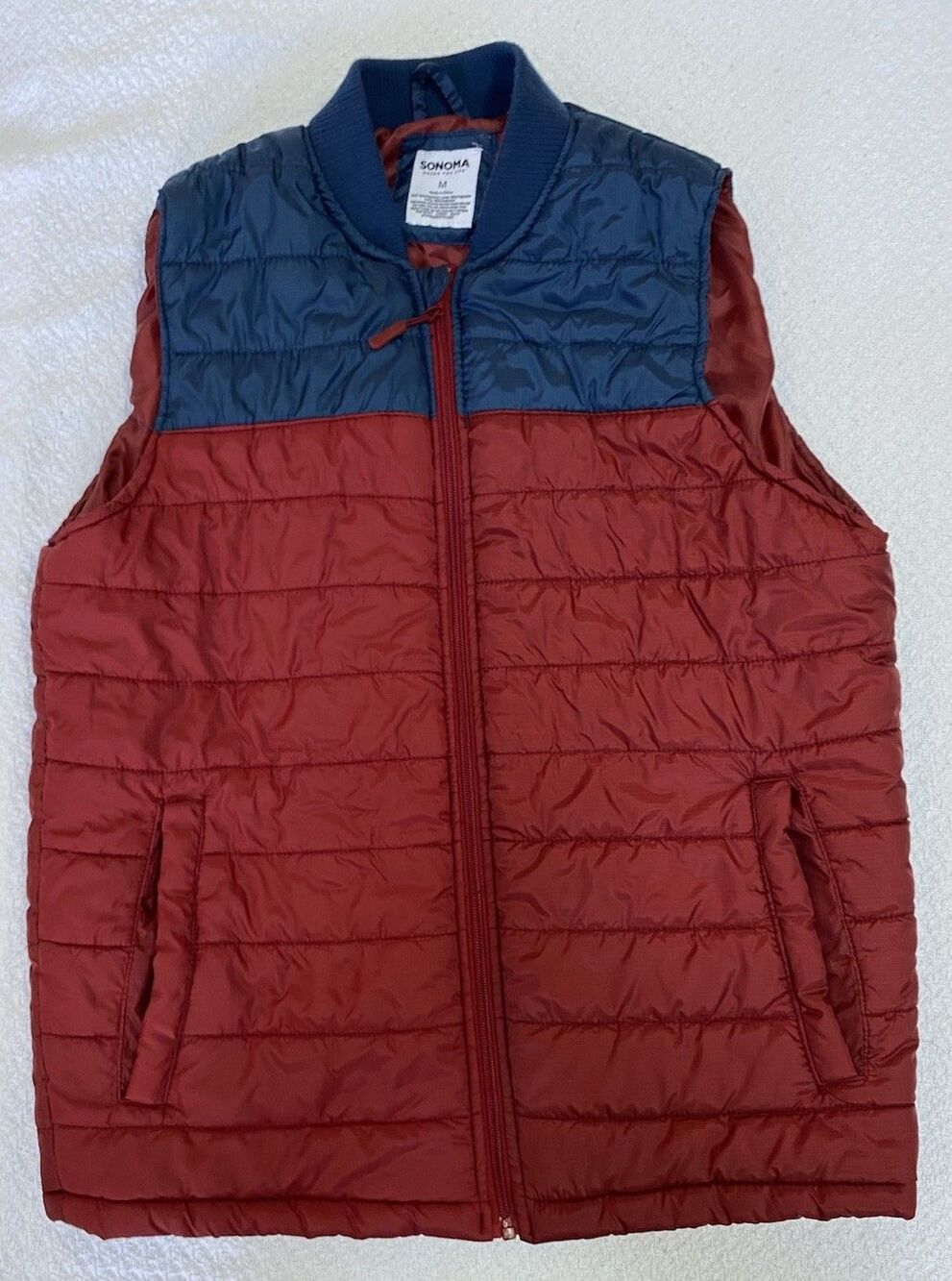 Sonoma Goods For Life Men's Puffer Vest Red Blue Colorblock Full Zip Size M